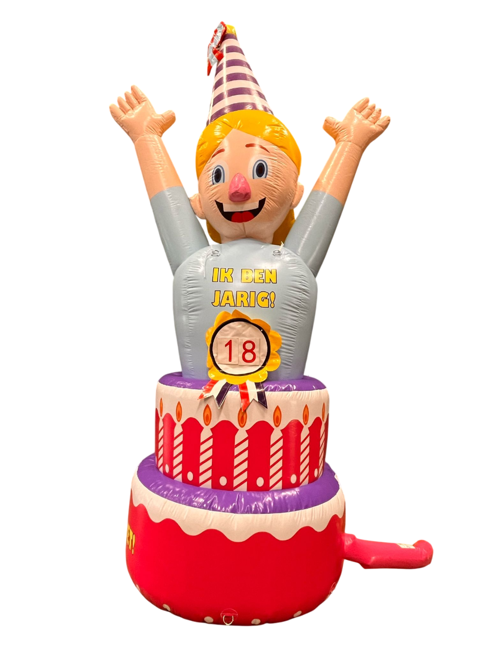 Verjaardagspop vrouw met taart 18 jaar